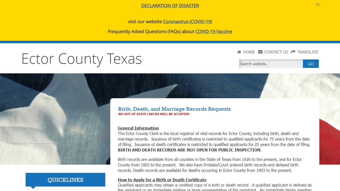 Welcome to Ector County, County Clerk, Birth and Death ...